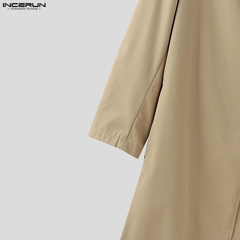 INCERUN Мужские длинные кардиганы-туники с отложным воротником, длинным рукавом, пуговицами и высокими разрезами