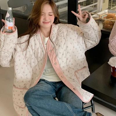 Женский осенний повседневный двусторонний однобортный блейзер со стильным цветочным принтом и теплой изоляцией