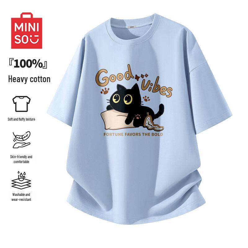 MINISO Американская модная хлопковая футболка с коротким рукавом, плотный хлопок