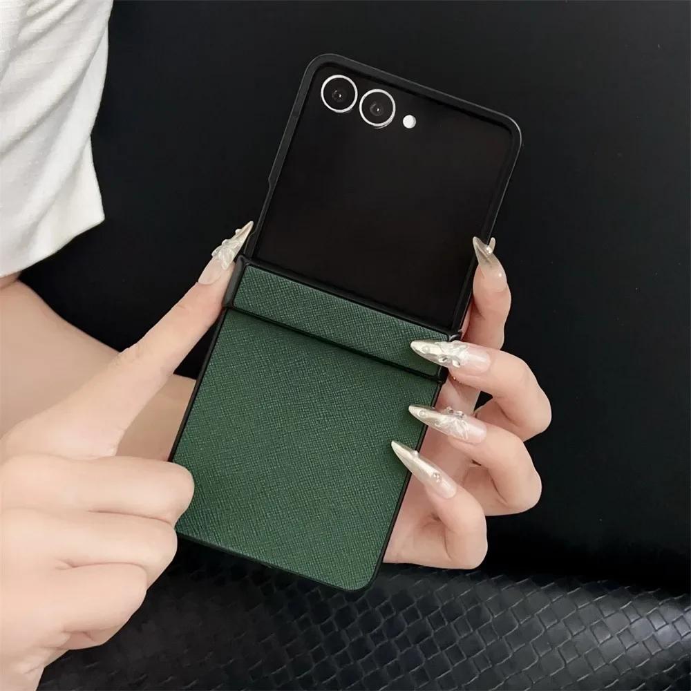 Роскошный чехол из ПУ кожи для Samsung Galaxy Z Flip 7 fe 6 5 4 3 5G Защитная крышка для шарнира Прочный тонкий