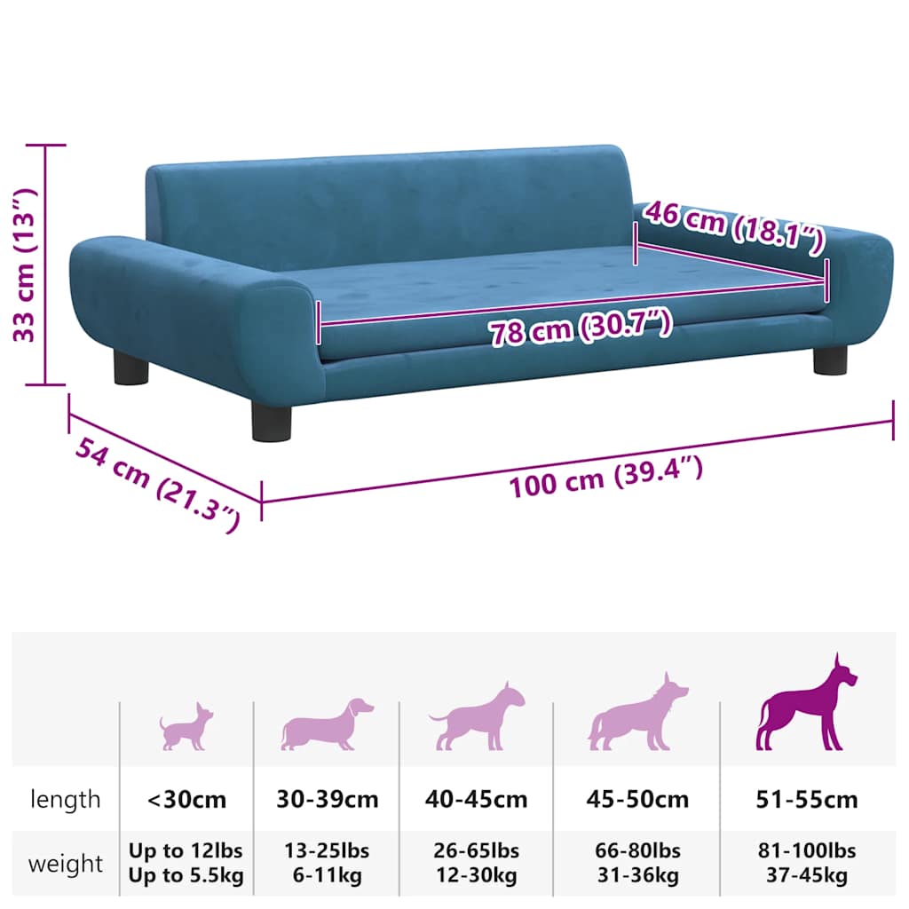 Dog Bed Blue 100 x 54 x 33 cm Velvet