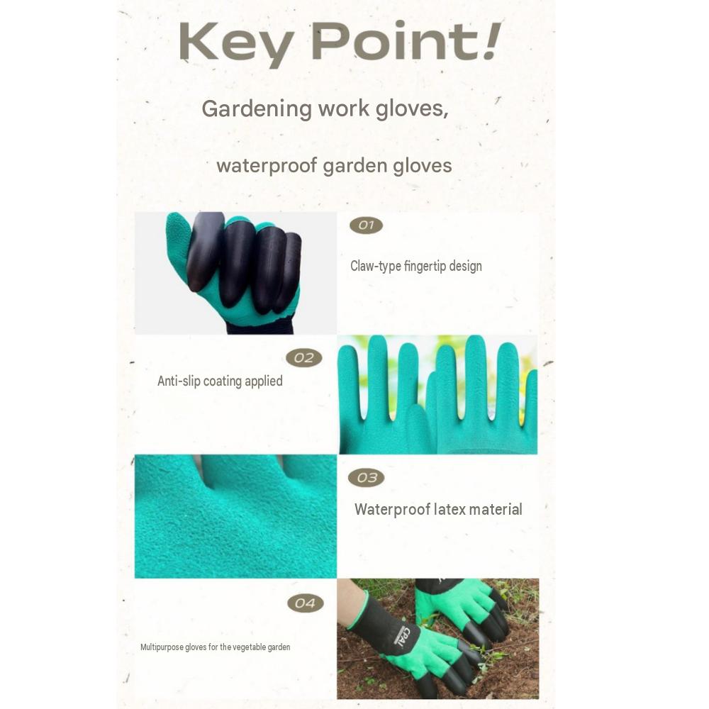 2P Gardening Gloves, Finger Claw Nail, Horticultural Work, Waterproof Vegetable Garden Gloves