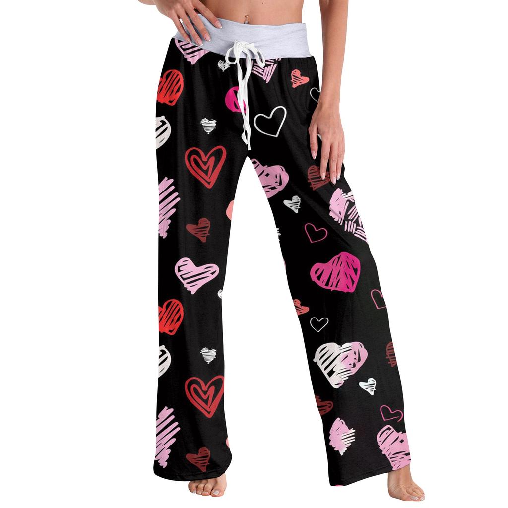 Женские модные повседневные удобные пижамные брюки с принтом и широкими штанинами на шнурке