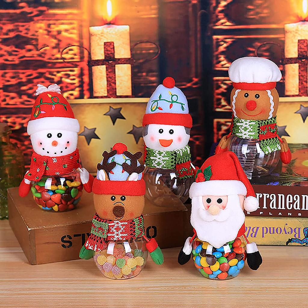 Рождественские пластиковые банки для конфет. Прозрачные банки для конфет. Контейнеры для коробок с милой кукольной крышкой. Контейнер для хранения продуктов. Рождественское украшение для праздничных подарков.