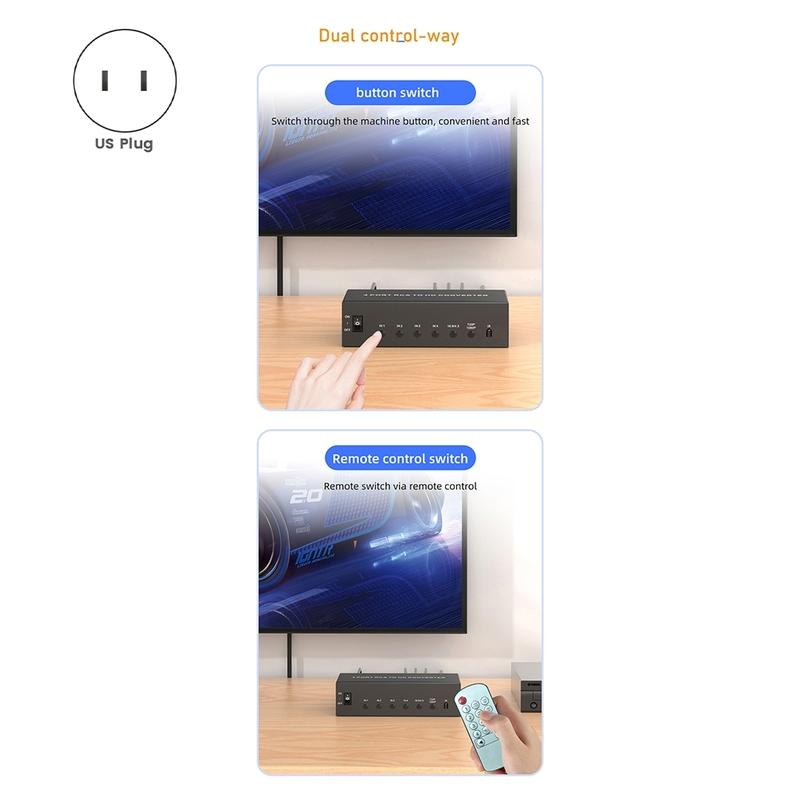 For RCA To -Compatible 1080P Converter Switch 4 In 1 Out Composite AV To -Compatible Scaler Converter