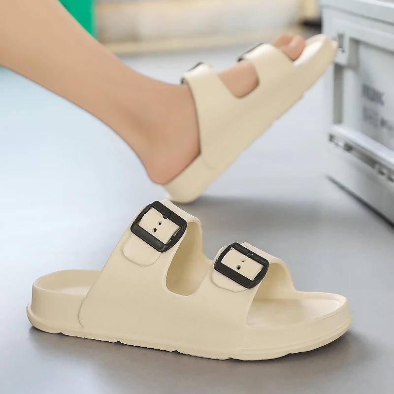 Summer Men Women Slipper Outdoor Beach Sandals EVA Platform Flip Flops For House Slides Buckle Soft Thick Sole Sandals