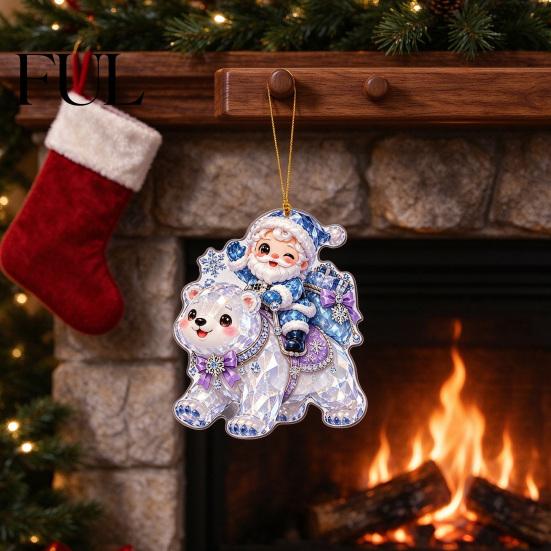 Small Christmas Party Prize Cartoon Santa Claus Acrylic Ornament, Double Sided Printed Reindeer Ornament Sleigh Decorative Hanging Pendant,