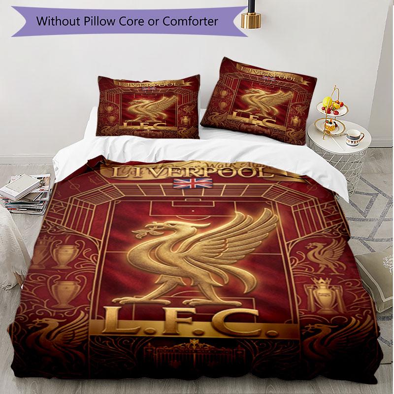 3pcs Duvet Cover Set (1*Duvet Cover + 2*Pillowcase, Without Core), Liverpool Football Club Print Soft All‑Season Bedding Set, Home Bedroom Decor Gift
