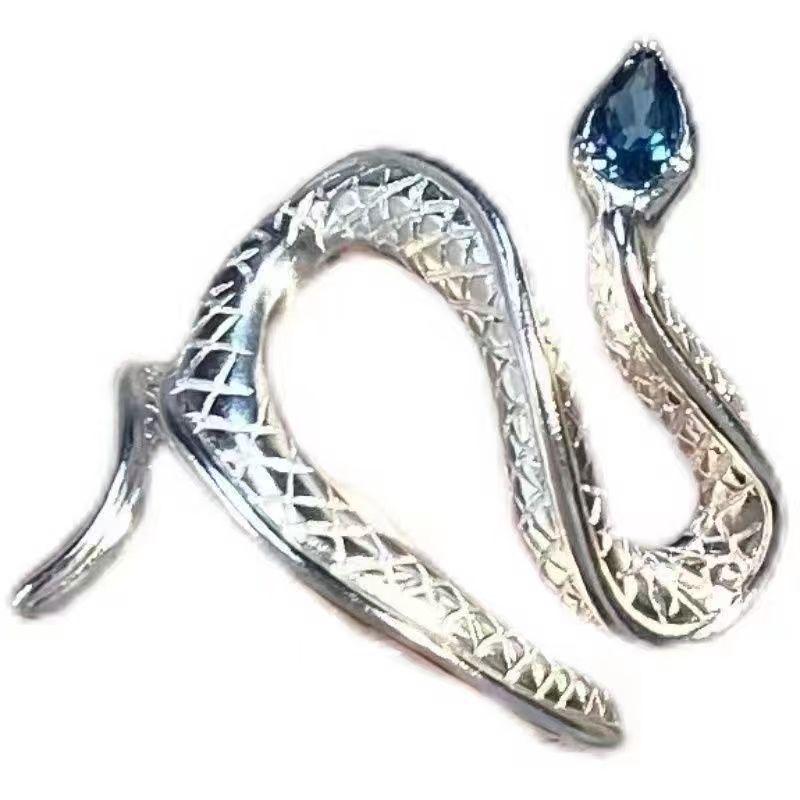 «Открытое кольцо с топазом Sea Blue Topaz Snake 2025 года, креативный нишевый дизайн, крутой трендовый стиль»
