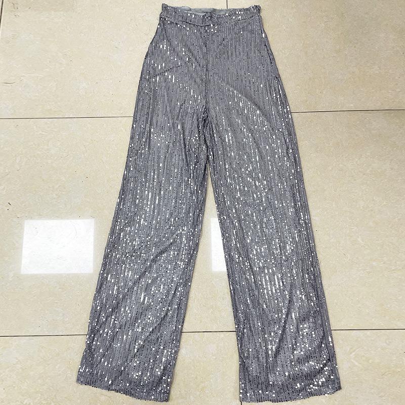 Women's New High Grade Solid Color Pendant Sequin Casual Wide Leg Pants