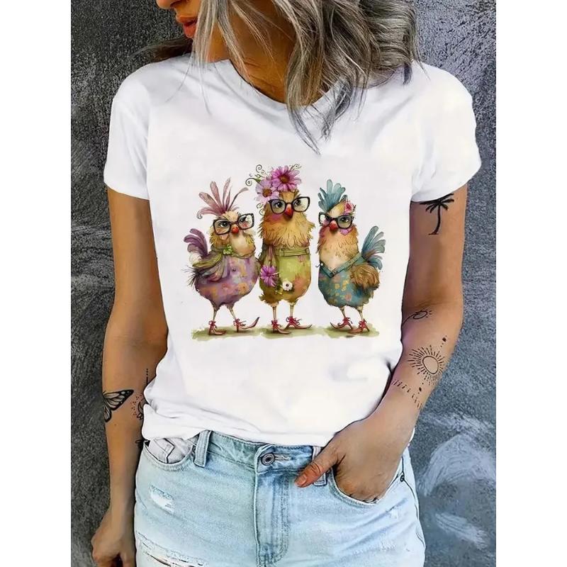 Crew Neck Women's Crew Neck T-Shirt Fashion Women's Animal Short Sleeve 3D Animal Color Printing Women's Short Sleeve Tops Daily Wear