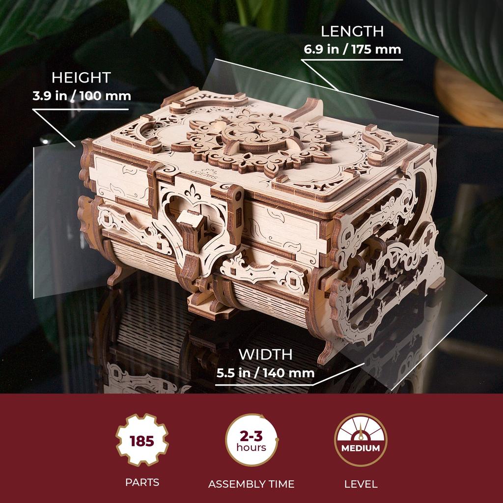 Ugears Antique Box Wooden Blocks DIY Puzzle Assembly Imagination Creativity Toy