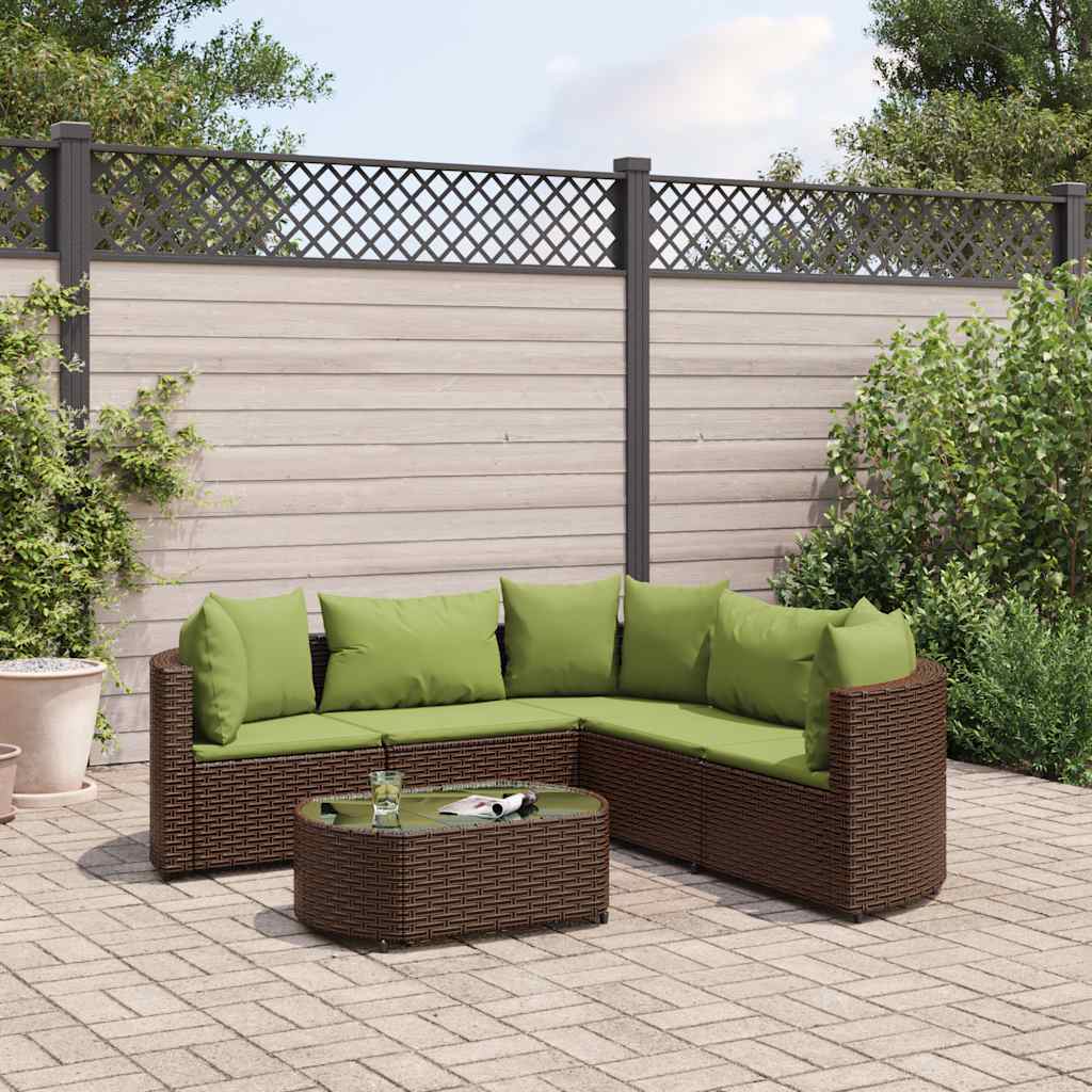 6 piece Garden Sofa Set with Cushions Brown Poly Rattan