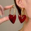 Retro Fashion Exaggerated Design Spicy Girl Peach Heart Red Love Circle Earrings For Women