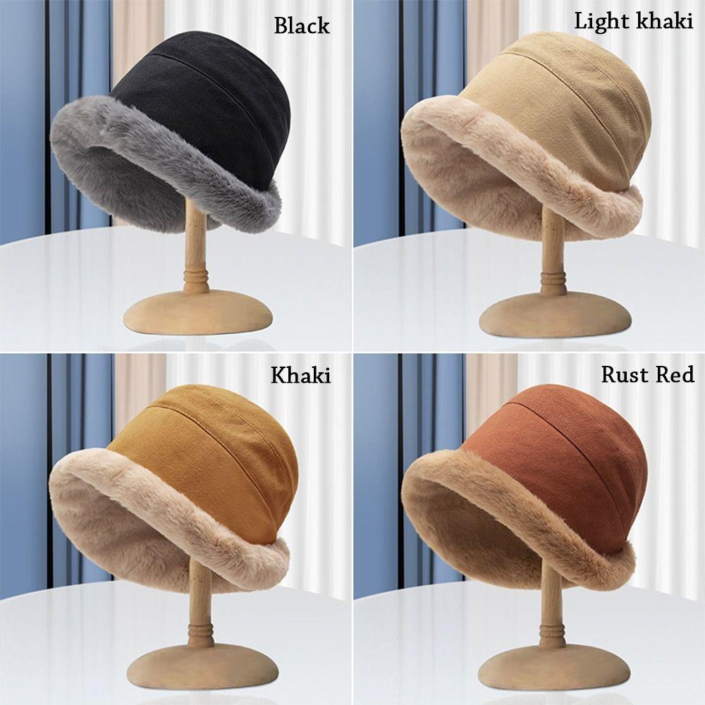 Winter Soft Casual Faux Fur Plus Velvet Panama Hat Fisherman Cap Bucket Hat Sun Cap