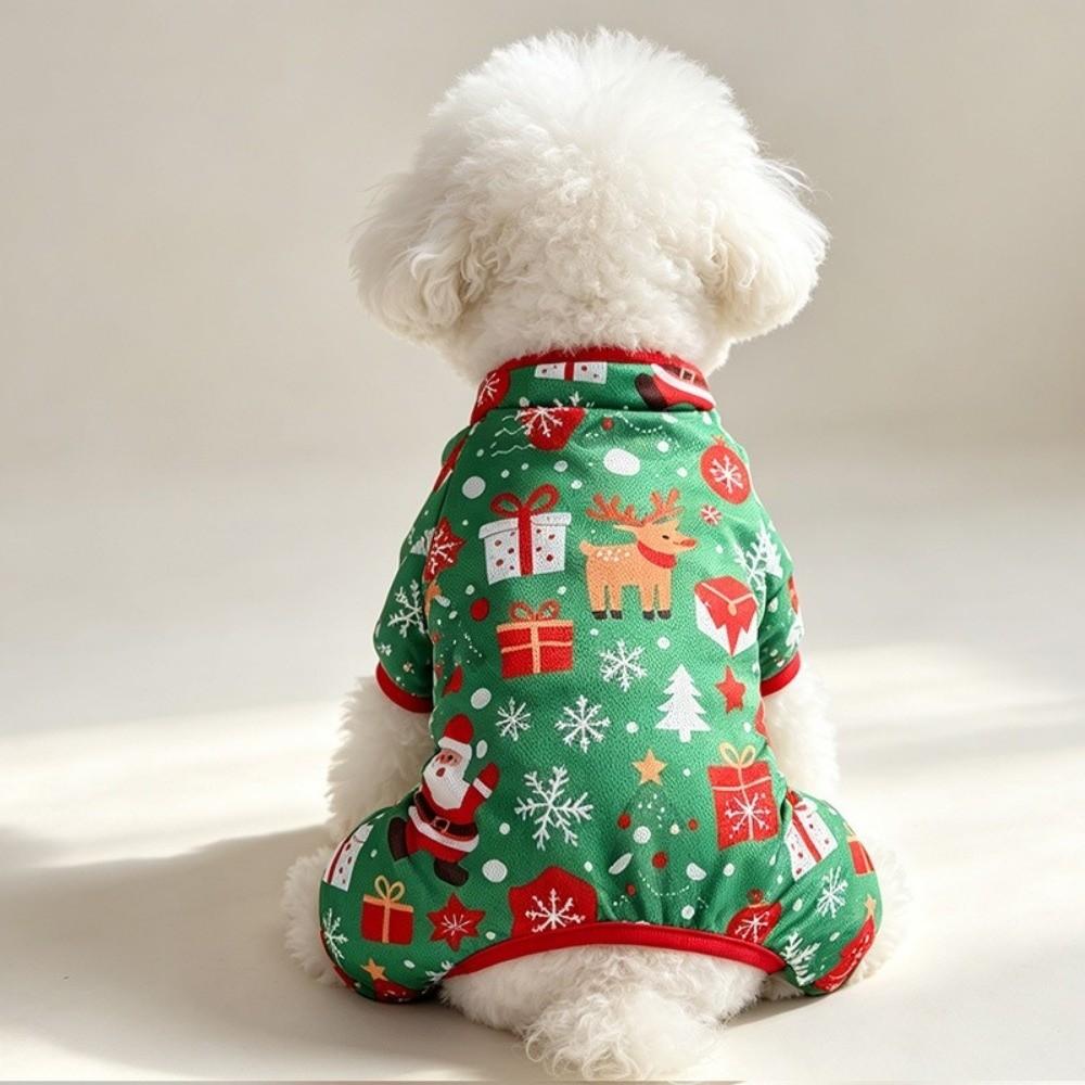 Thin Christmas Dog Clothing Santa Claus Printed Soft Pet Four Legged Clothes Comfortable Pet Festive Costume Home Wear