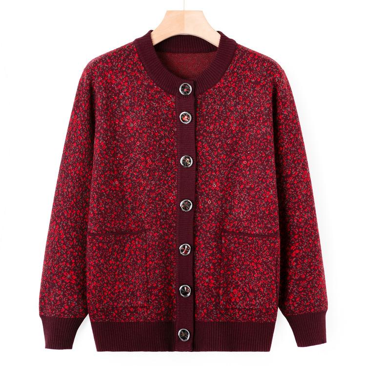 Middle-aged and Elderly Sweater Coat New Mother's Floral Sweater In Autumn and Winter Western Grandma's Autumn Cardigan Coat