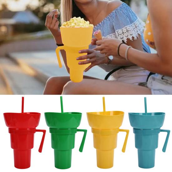 Стакан для закусок и напитков Многоразовый держатель для попкорна с трубочкой Герметичный стакан объемом 900 мл для кино, путешествий