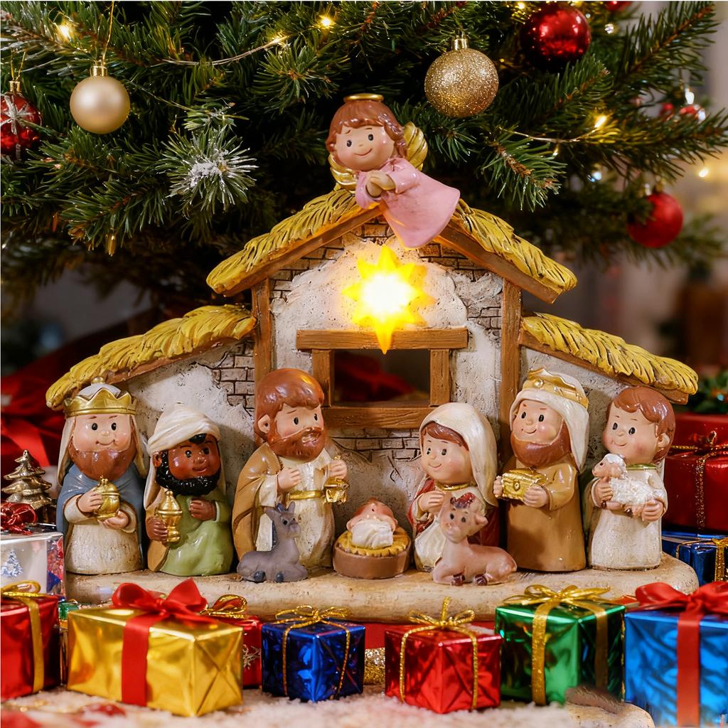 Рождественские подарки, Мультяшный религиозный Рождественский вертеп, Украшения для яслей, Праздничные украшения, Изделия ручной работы из смолы