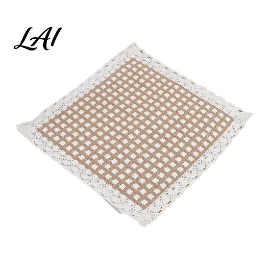 Chair Pad with Ties Cotton Linen Ties Square Summer Seat Lace Soft Yarn Trim 15.75" x Breathable Washable Mat for Dining Office Rattan