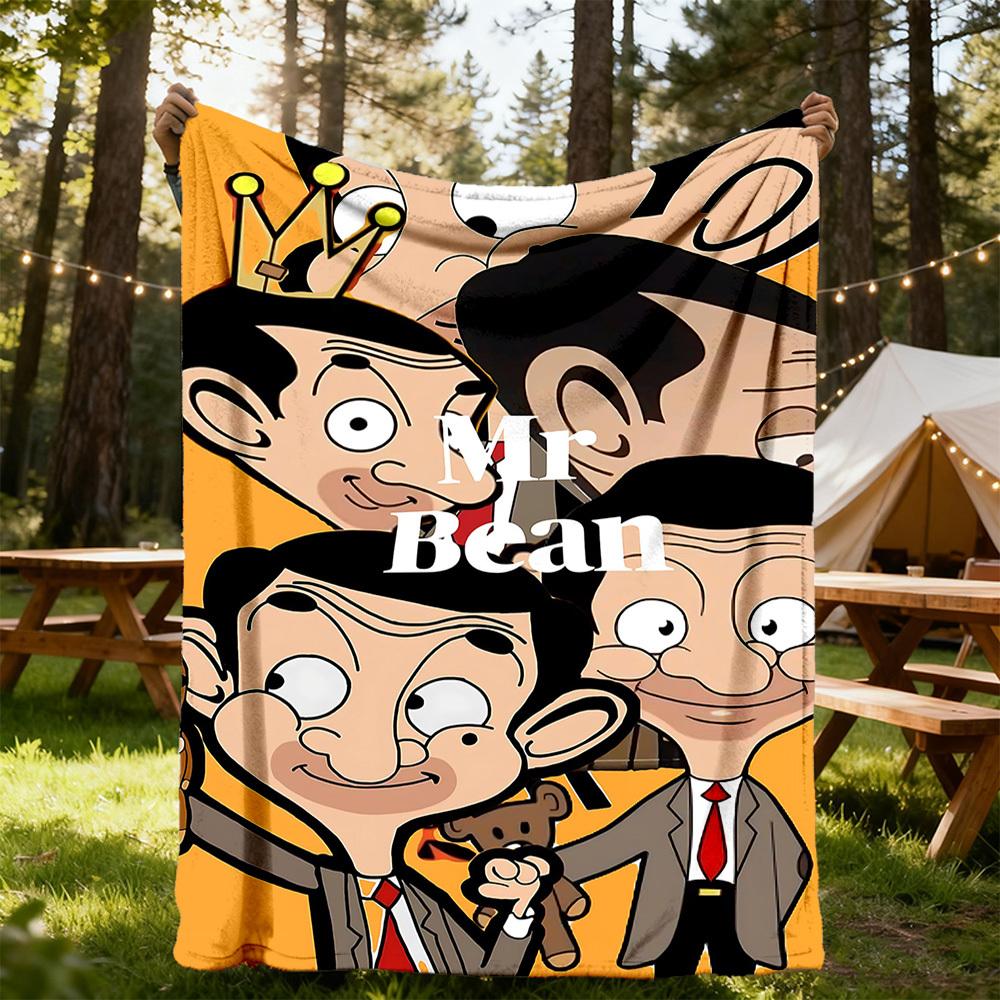 1pc Humor Sitcom Mr. Bean Outdoor Blanket Lightweight Flannel, All-Season Use for Sofa, Bed, Travel, Camping, Living Room, Office, Couch075