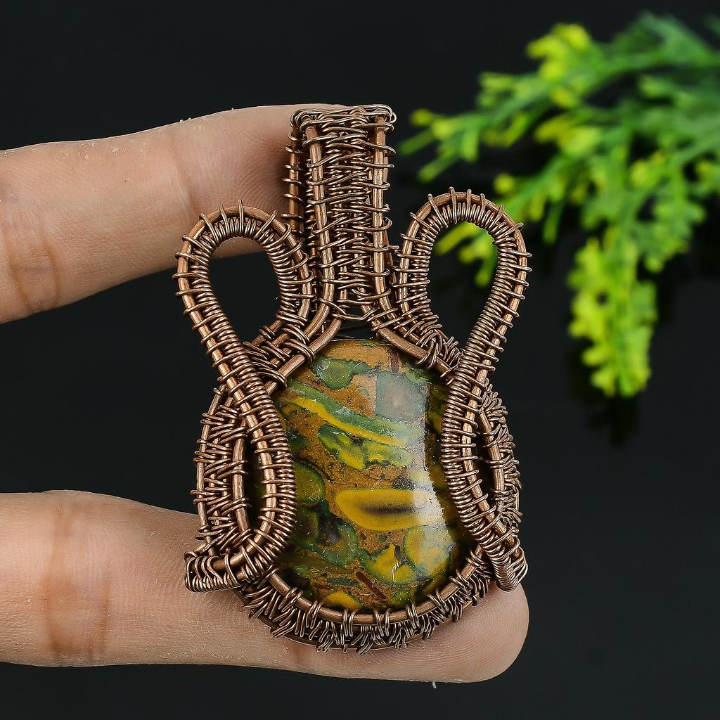 Подвеска ручной работы из медной проволоки из натурального бамбука, яшмы, 2,25 z4e46