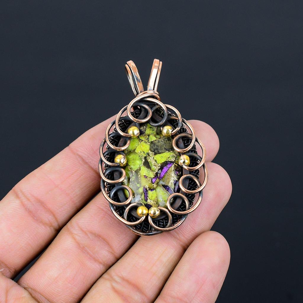 Медь-стихтит, драгоценный камень, чистая медная проволока, обернутая ювелирным кулоном ручной работы