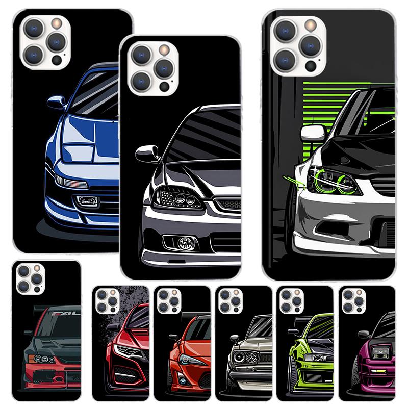 JDM Tokyo Drift Спортивный автомобиль Мужской Мужчины Принт Мягкий Чехол для iPhone 17 Air 16 16E 15 14 Plus 13 Mini 12 11 Pro Max Оболочка Телефона SE 7 8