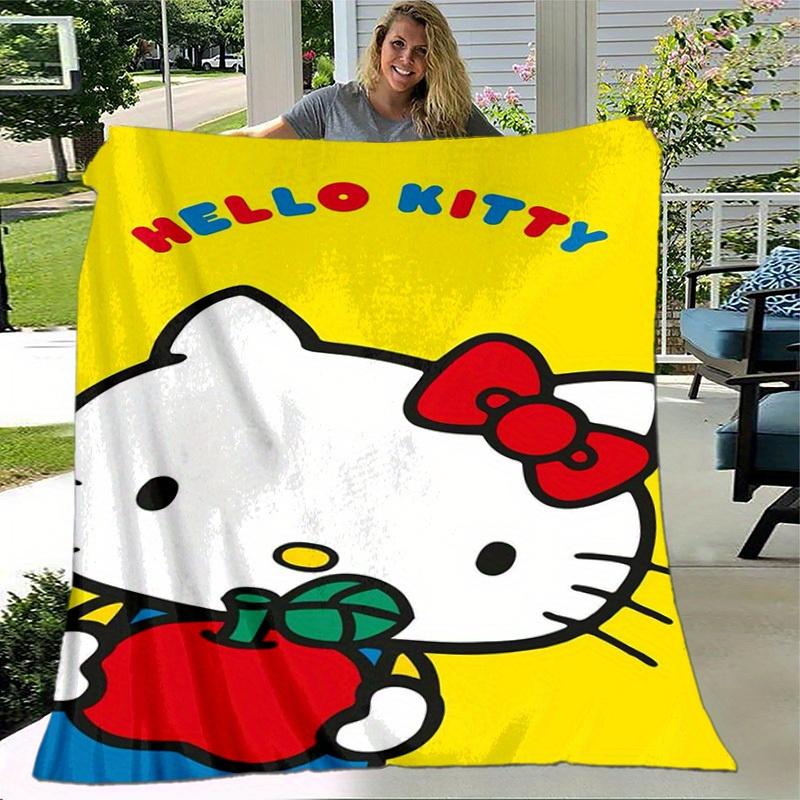 1pc. Hello Kitty Red Apple Yellow Background Blanket - Perfect for Home, Office, Outdoor Use, Gift Idea, Suitable for Al