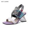 2024 Новые туфли из натуральной кожи Женские сандалии Модные необычные летние туфли на высоком каблуке Сандалии-гладиаторы Женская обувь Женская обувь