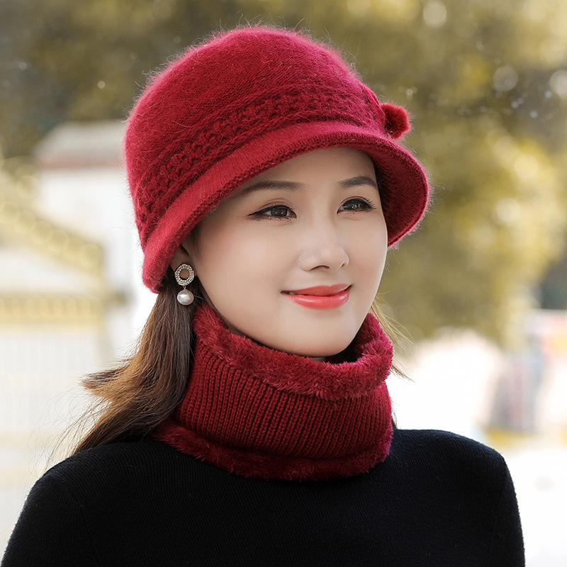Женская осенне-зимняя вязаная шапка из кроличьего пуха с модным цветком