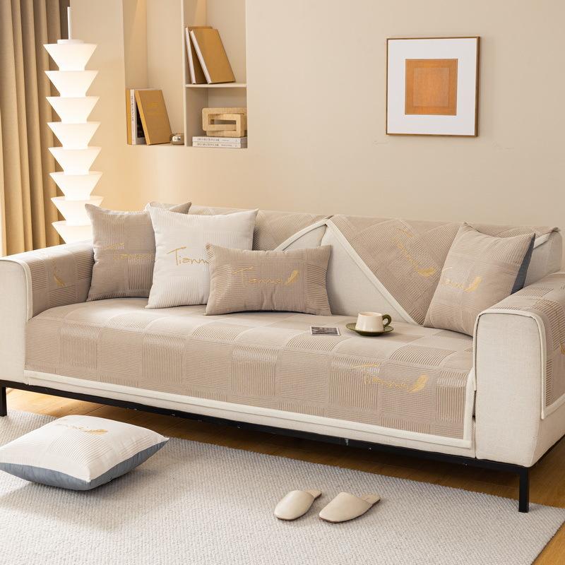 Sofa Cushion Winter Plush Simple Modern Sofa Cover Cover Towel Sitting Cushion Non-slip Winter Models Thickened Beige Leather