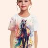 2025 Children's Clothing Girl Clothes Short Sleeve Girl T-Shirt Casual  Horse Print Kids Summer Clothes Girl Top O-Neck Tee