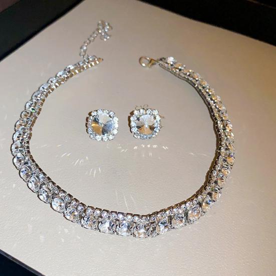 1 комплект ожерелье серьги комплект винтажный кубический цирконий регулируемая длина контрастный цвет невесты ювелирные изделия выпускной вечер свадьба серьги гвоздики