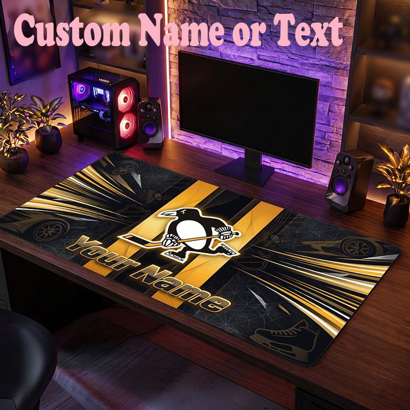 Pittsburgh Penguins Customized Name Text Mouse Pad, Large Desk Mouse Mat Personalized Home Office Present