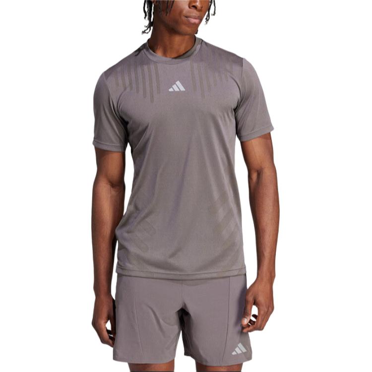adidas Повседневная спортивная футболка с логотипом на открытом воздухе и круглым вырезом, пуловер с коротким рукавом, мужские топы, серый IS3735
