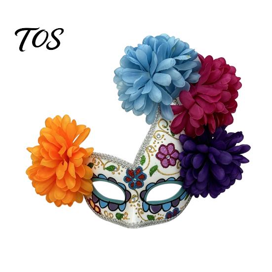 Comfortable Halloween Face Masque Masquerade Masque, Flower Skull Mexican Day of The Dead Adjustable Half Eye Cushion for Costume, Fancy Dress,