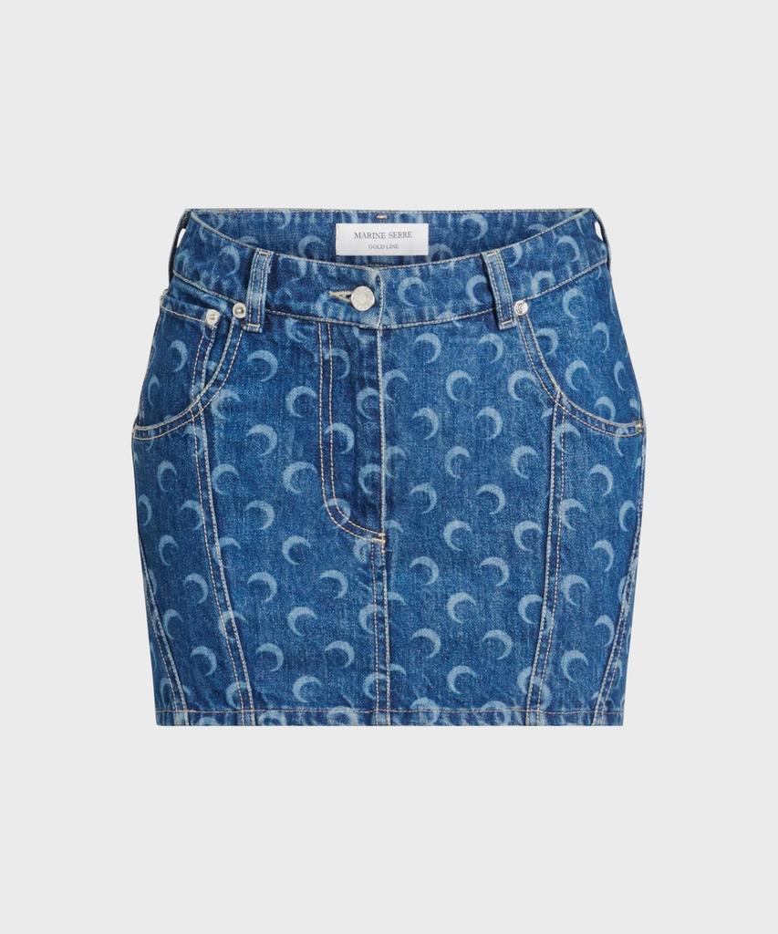Marine Serre (W) Regenerated Denim Mini Skirt Navy