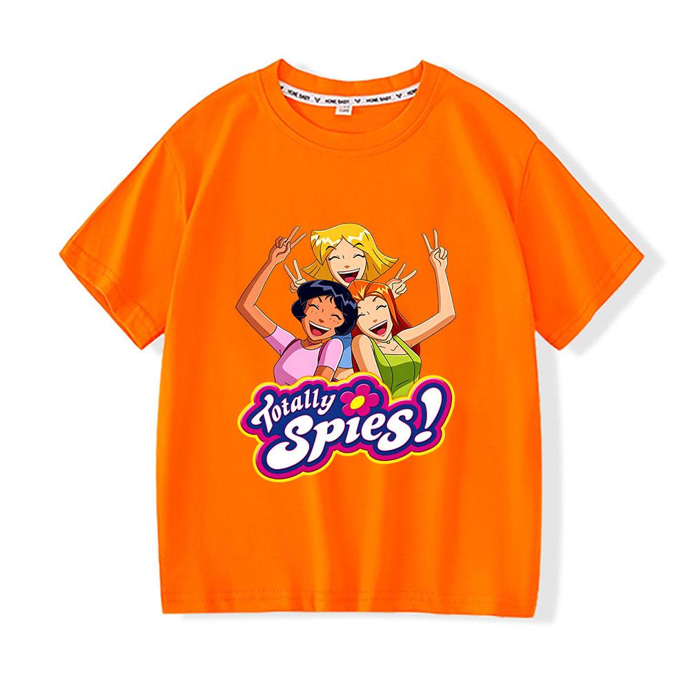 Детская футболка с мультяшным принтом "Totally Spies", 100% хлопок, уличная одежда, для мальчиков и девочек, с коротким рукавом, повседневная, летняя, для малышей.
