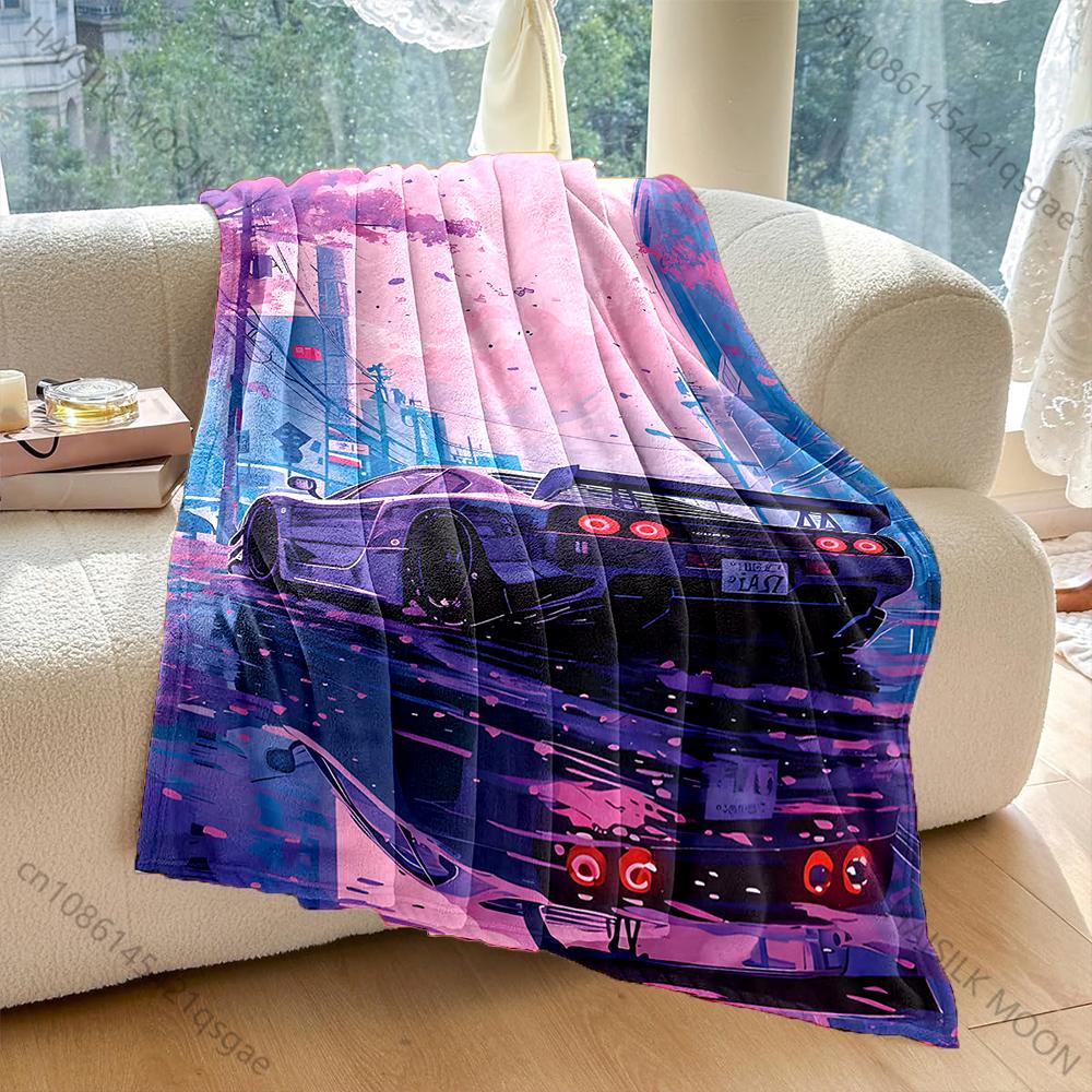1PC Purple street sports car Print Adult Children Warm Blankets Home Travel Car Soft Comfortable Suitable for all seasons