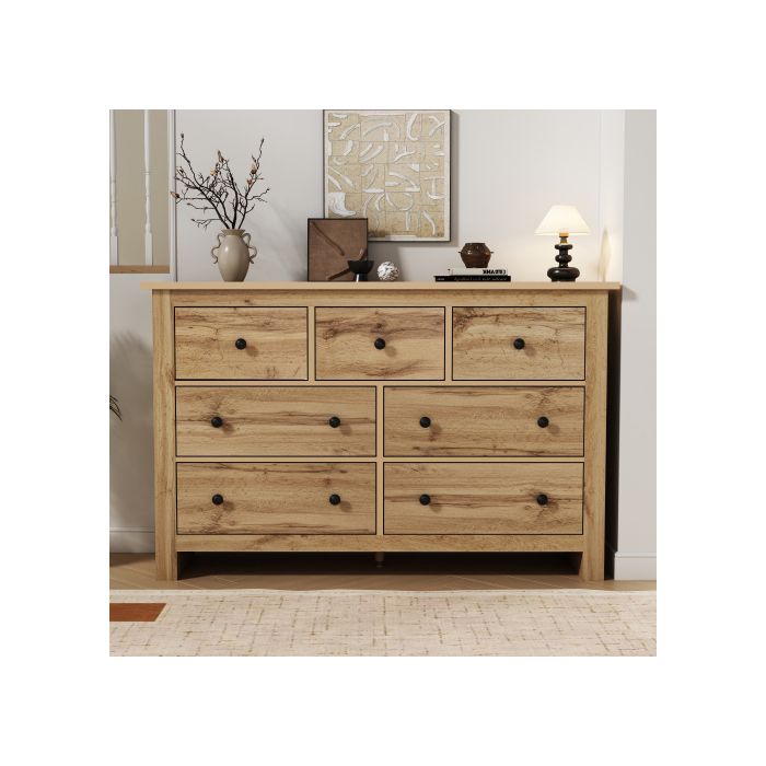 Meuble de salle à manger de grande capacité en style minimaliste moderne, meuble bar à café en bois d'origine (avec 7 tiroirs)