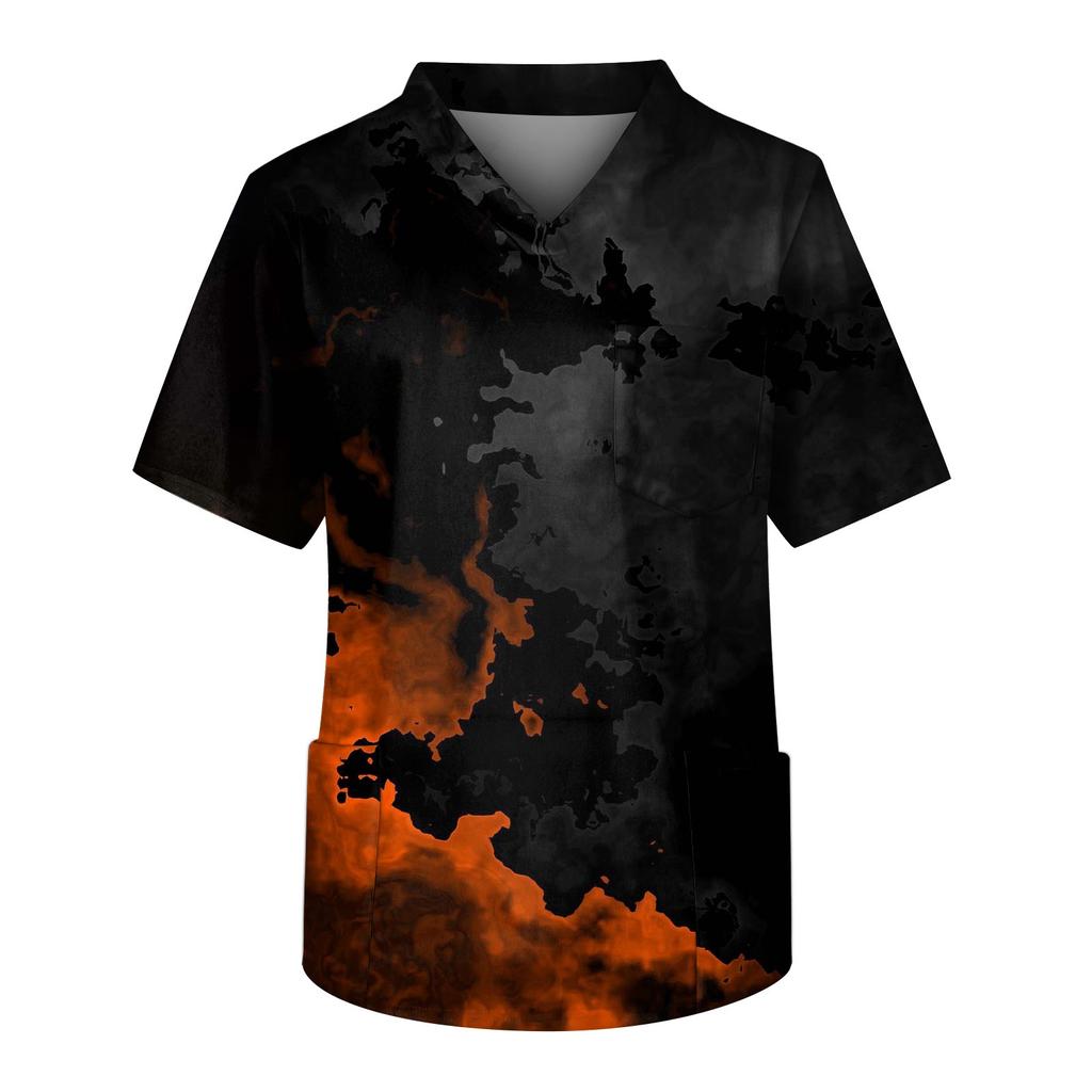 Мужская рабочая блузка с короткими рукавами и v-образным вырезом с принтом, топ с нагрудным карманом