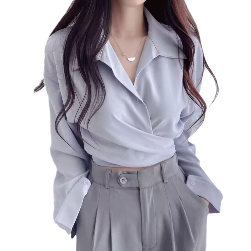 Корейский шик ретро-утягивающая талию короткая рубашка на шнуровке