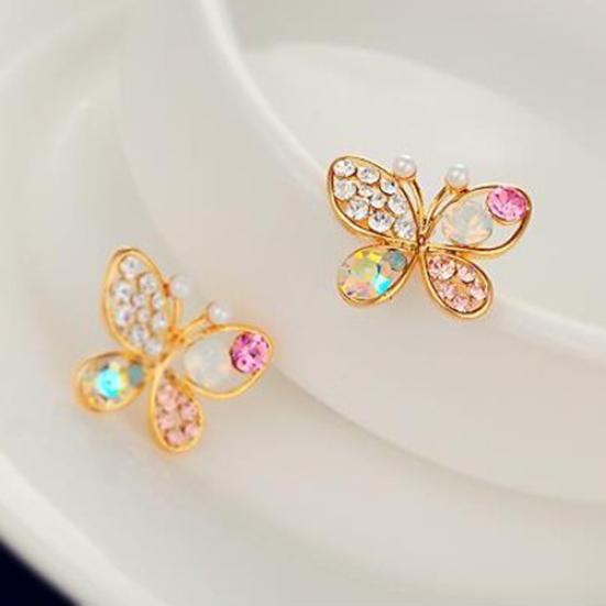 Женские шикарные милые серьги-гвоздики со стразами и полыми бабочками, ювелирные изделия