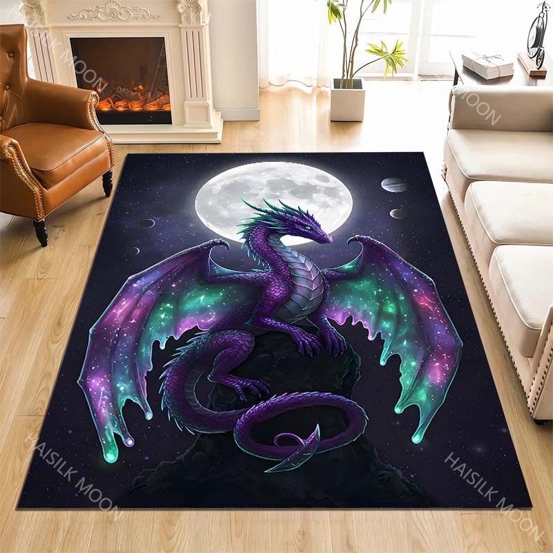 Purple cosmic dragon with moon Print Carpet Rug for Living Room Bedroom Sofa Doormat Home Decor Non-slip Floor Mat