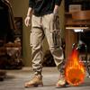 2024 New Winter Cargo Pants Men Multi-Pockets Drawstring Fleece Liner Thick Warm Overalls Joggers Casual Cotton Thermal Trousers