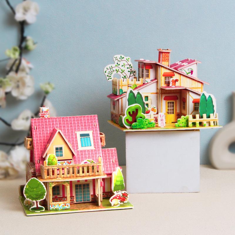 3D бумажный дом, стерео-пазл, Сделай сам, ручная работа, ранняя развивающая игрушка, подарок для детей 6 лет, детского сада, WL-1690-9