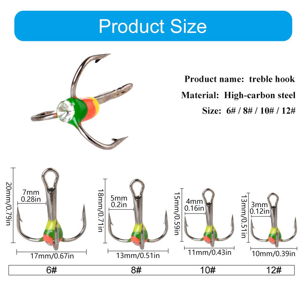 5 шт. 6/8/10/12 размера Зимний крючок для подледной рыбалки Морской рыболовный крючок с тремя челюстями Высокоуглеродистая сталь Тройной крючок Рыболовный аксессуар