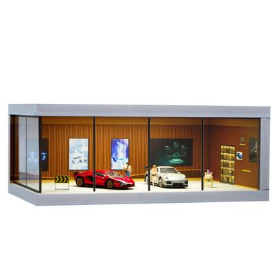 Витрина для Hot Wheels, Органайзер для игрушечных машинок Matchbox, Хранение, Диорама гаража для литых моделей автомобилей масштаба 1/64 с подсветкой и пыленепроницаемой конструкцией (коричневый)