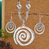 Vintage Ethnic Style Exaggerated Spiral Vortex Pendant Necklace Earrings for Women Unisex Boho Fashion Zircon Accessories